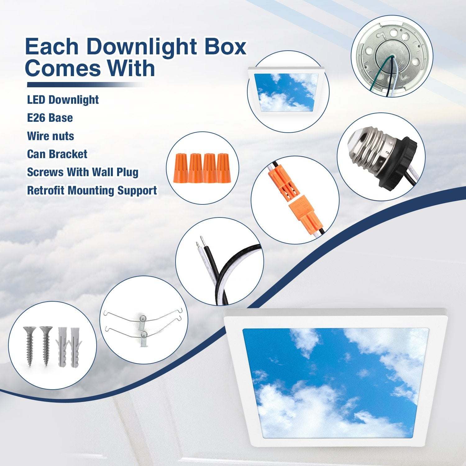 The Sky Downlight | 24 Watt | 1200 Lumens | Daylight White | 120Vac | 12 inch Square | IP20 | ETL Listed | Pack of 4