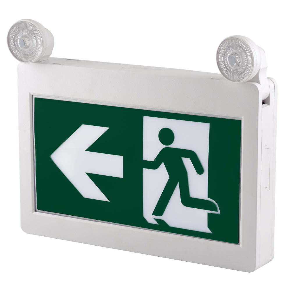 H3 | LED Running Man Combo Safety Exit Sign | 4W | 6000-7000K | Green | 120-347V | 3.6V 1000mAh Ni-Cd Battery | Single & Double Face | UL Listed | Pac