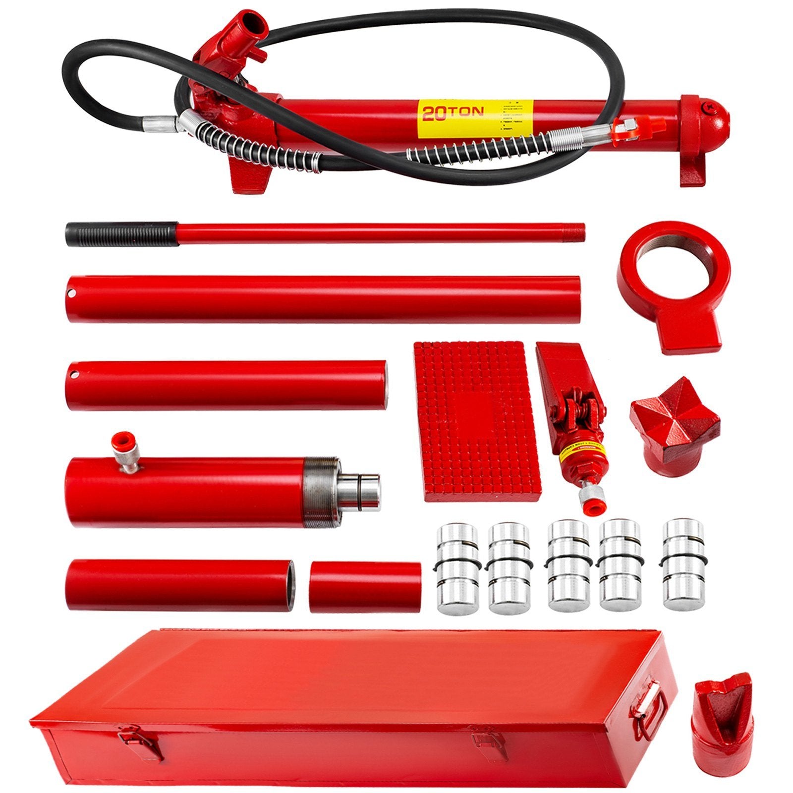VEVOR 20 Ton Porta Power Kit 1.4M Oil Hose Hydraulic Car Jack Ram 13.78 inch Lifting Height Autobody Frame Repair Power Tools for Loadhandler Truck Be