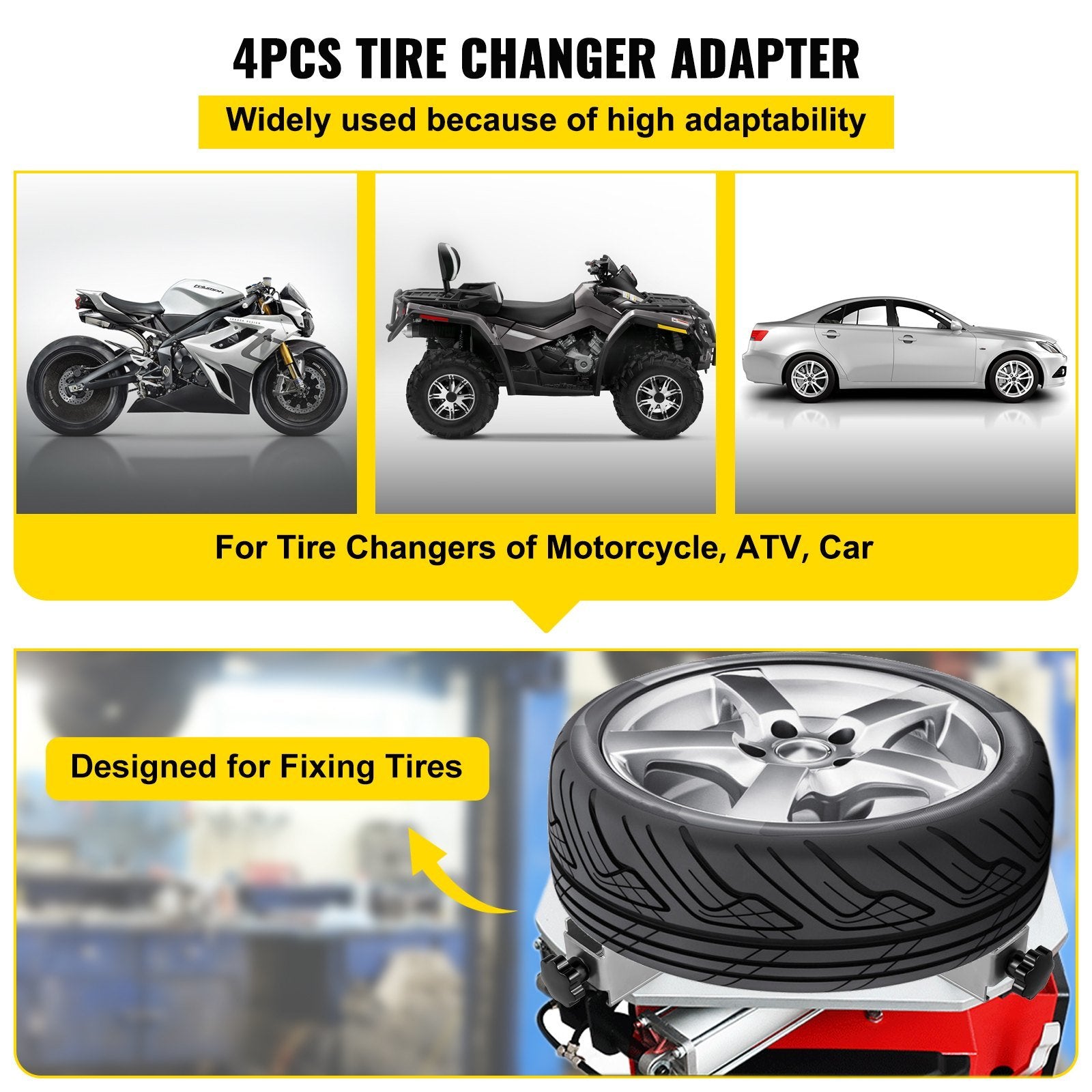 VEVOR Tire Changer Adapter, 4pcs ATV Motorcycle Adapter, Metal Structure Tire Adapter Rim Clamp with a Mount/Demount Duck Head, ATV Tire Adapters with