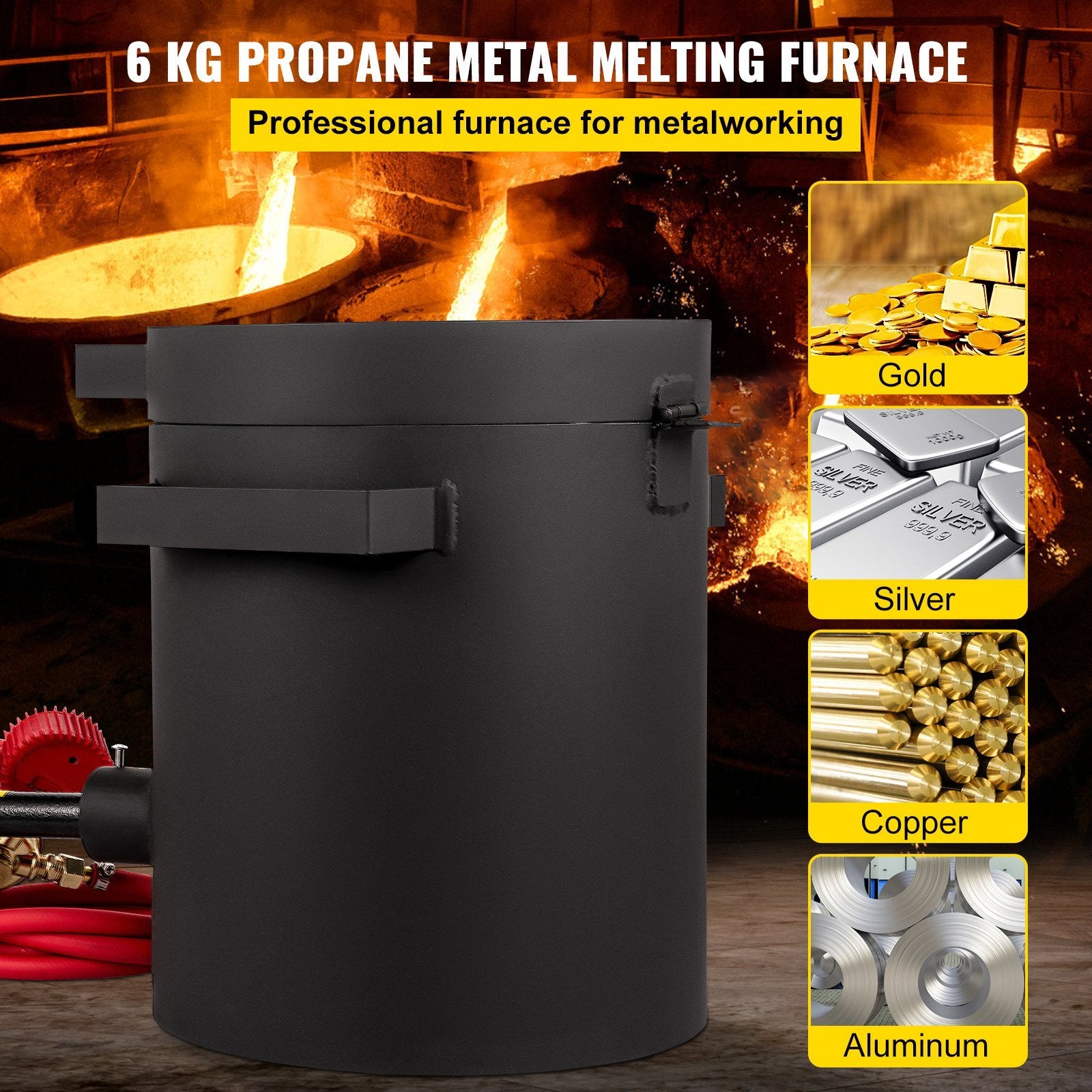 VEVOR Propane Melting Furnace, 2462°F, 6 KG Metal Foundry Furnace Kit with Graphite Crucible and Tongs, Casting Melting Smelting Refining Precious Met