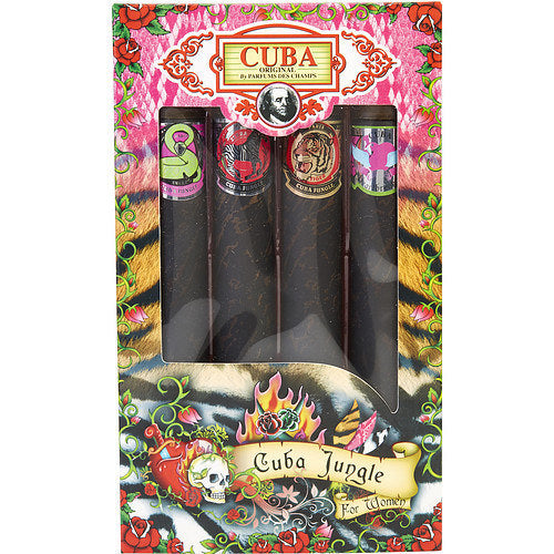 CUBA VARIETY by Cuba 4 PIECE VARIETY WITH- JUNGLE/HEARTBREAKER & TIGER & ZEBRA & SNAKE AND ALL ARE EAU DE PARFUM SPRAY 4 X 1.17 OZ