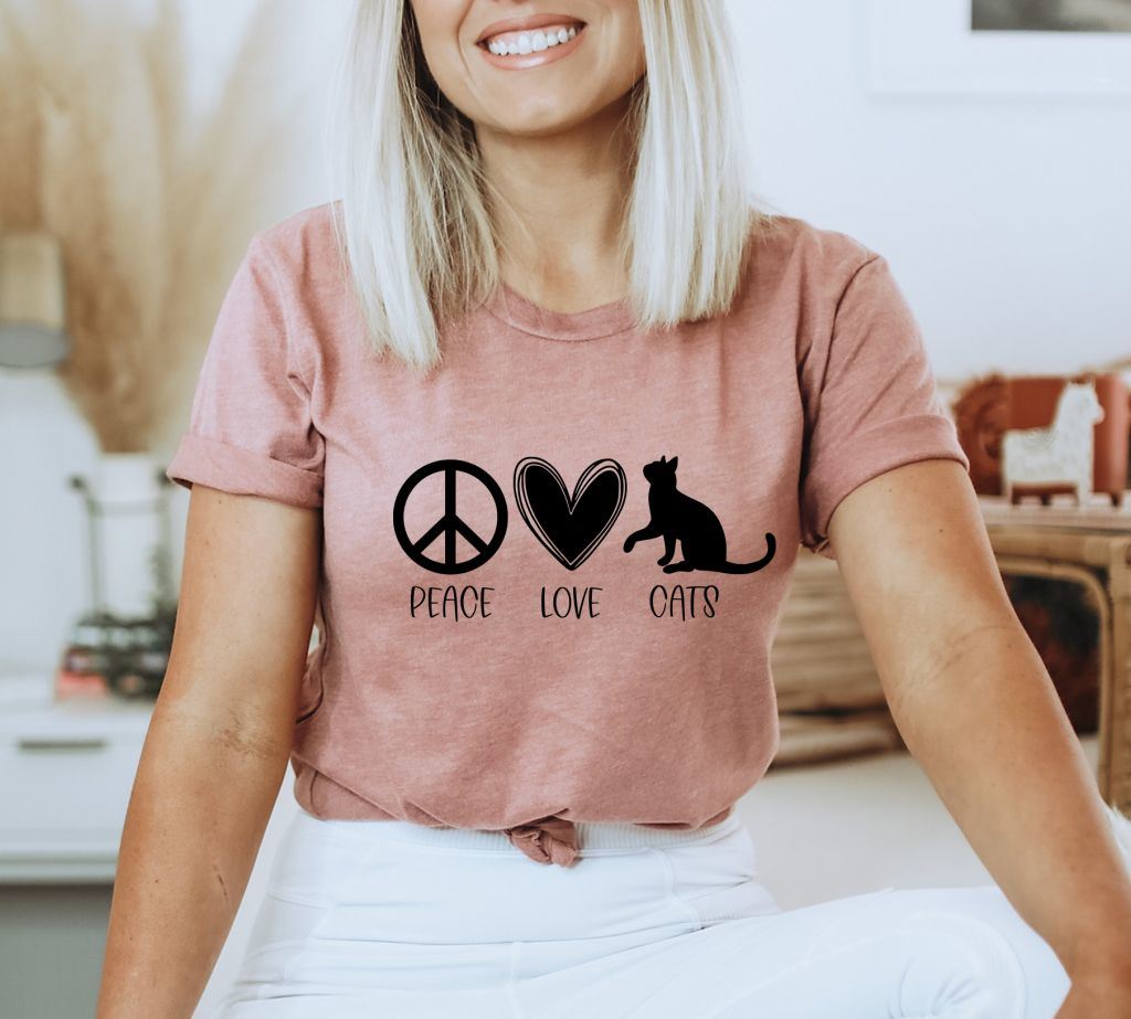 Peace Love Cats Shirt, Cat Shirt, Cat Mom Shirts, Gift Idea, Gift Idea Cat, Cat Fashion Top, Cat Love Tee, Gift Idea Woman