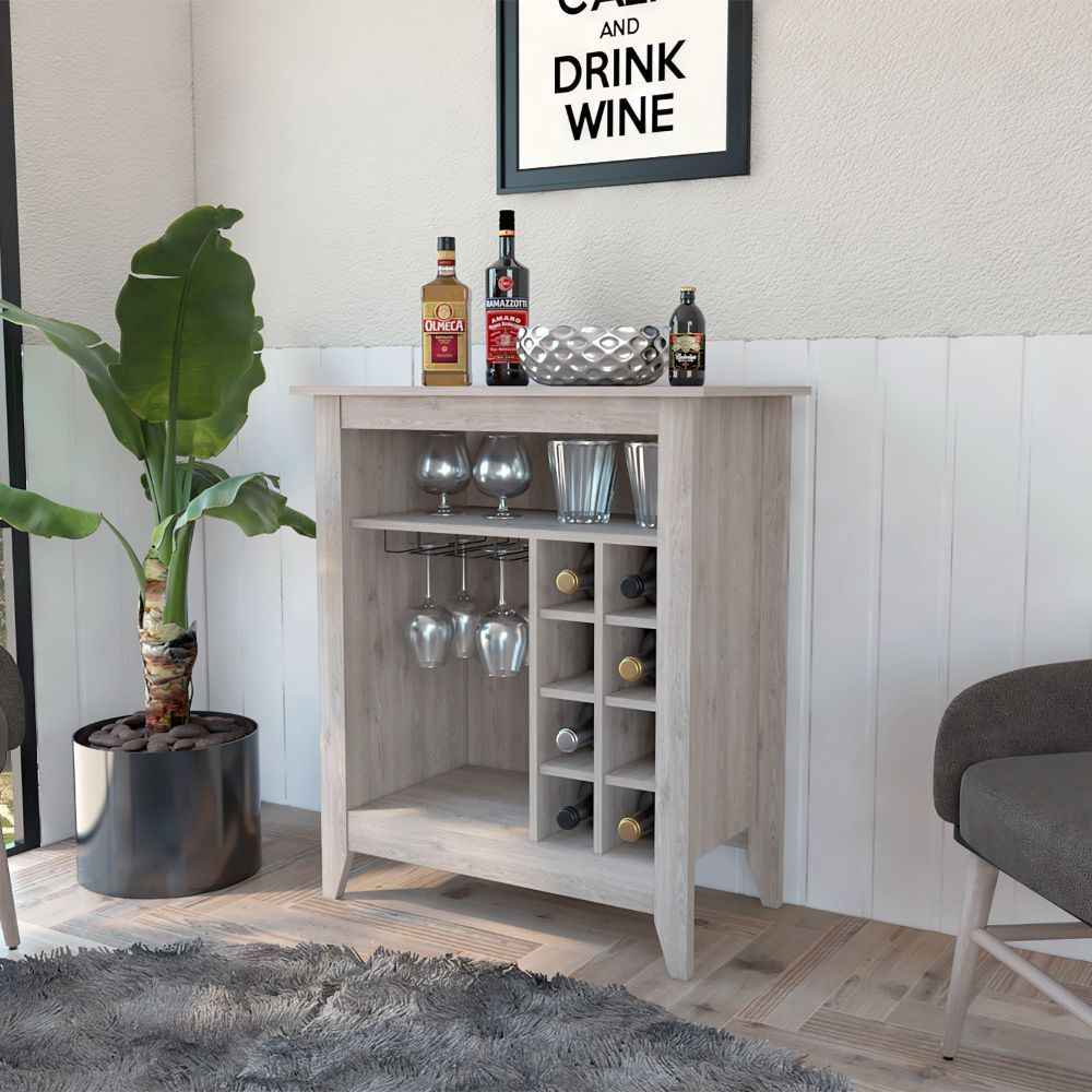 Future Bar Cabinet, Six Built-in Wine Rack, One Open Drawer, One Open Shelf, Carbon Espresso