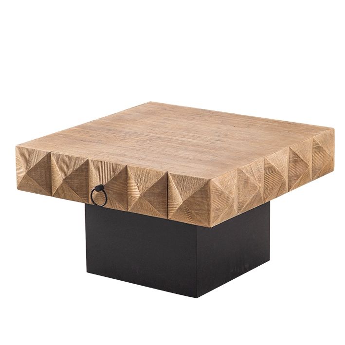 32.28"Three-dimensional Embossed Pattern Square Retro Coffee Table with 2 Drawers and MDF Base