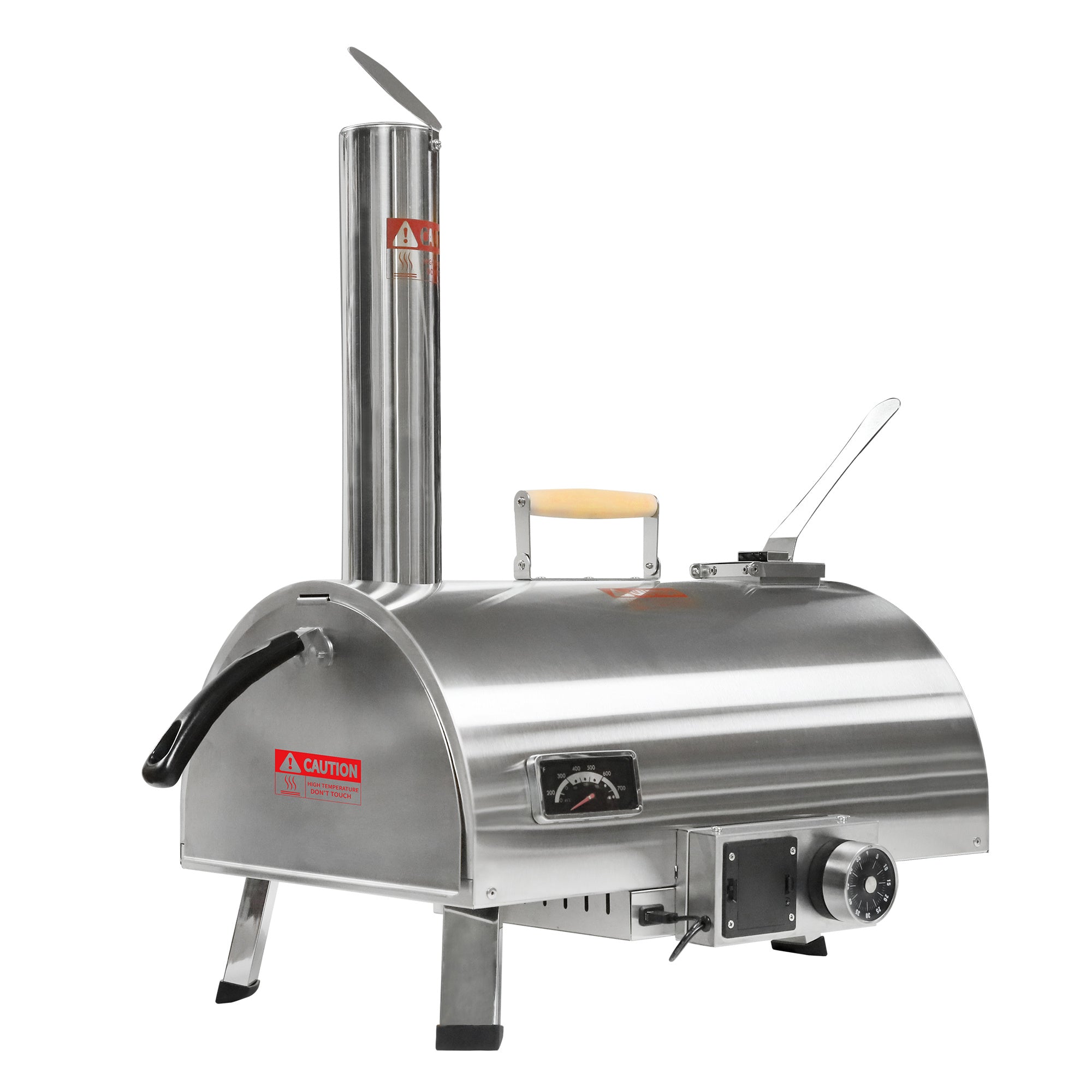 Pizza Oven Outdoor 12" Automatic Rotatable Pizza Ovens Portable Stainless Steel Wood Fired Pizza Oven Pizza Maker with Built-in Thermometer Pizza Cutter Carry Bag