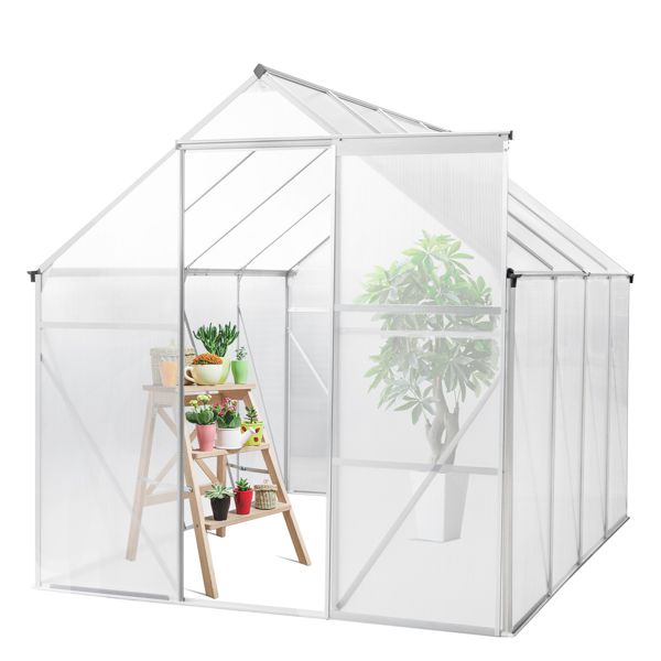 6x8 Hybrid Polycarbonate Greenhouse Silver