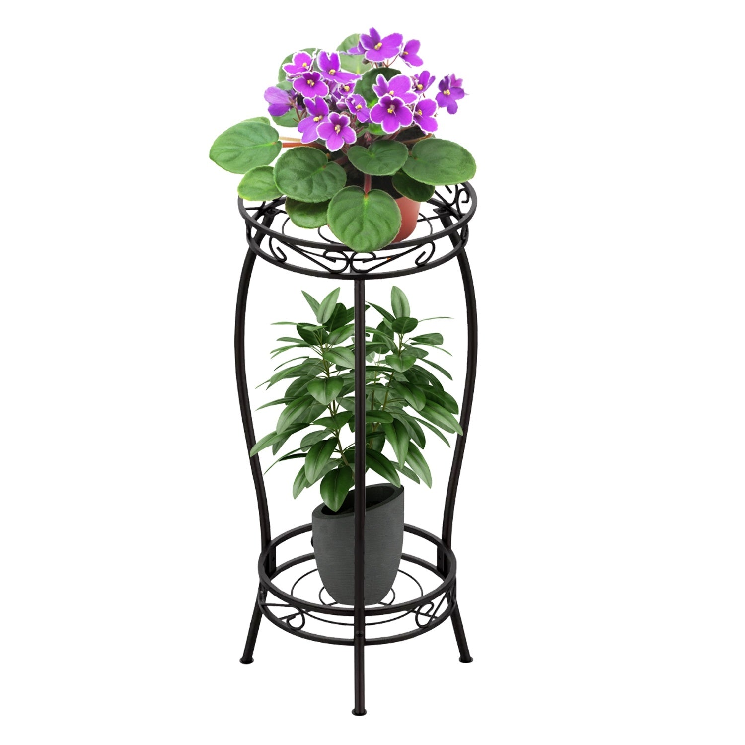 2-Tier Tall Plant Stand 26.57IN in Height Rustproof Iron Plant Rack Holder For Indoor Outdoor Heavy Duty Flower Pot Display Shelf For Corner Garden Patio Balcony