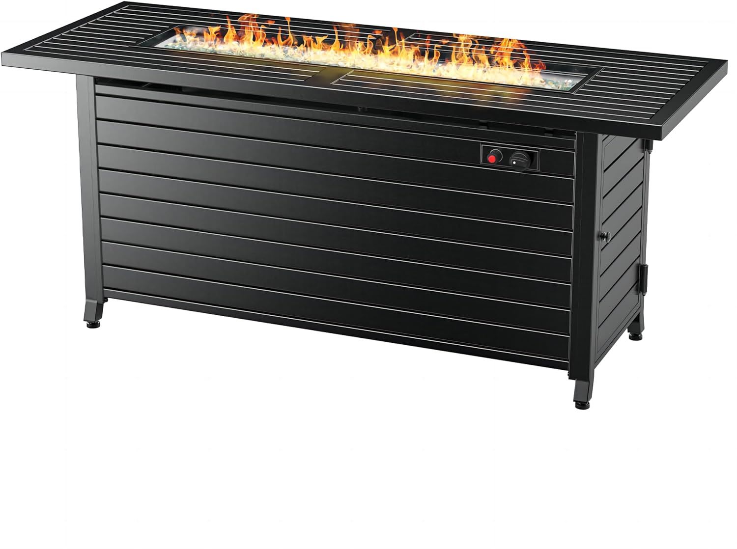 LEGACY HEATING 57" Propane Fire Pit Table, 50,000BTU Outdoor Gas Fire Pit, 2 in 1 Rectangular Firepit Tabletop w/ Lid, Wind Guard, Glass Beads, Aluminum, ETL Certified for Garden Backyard, Mocha