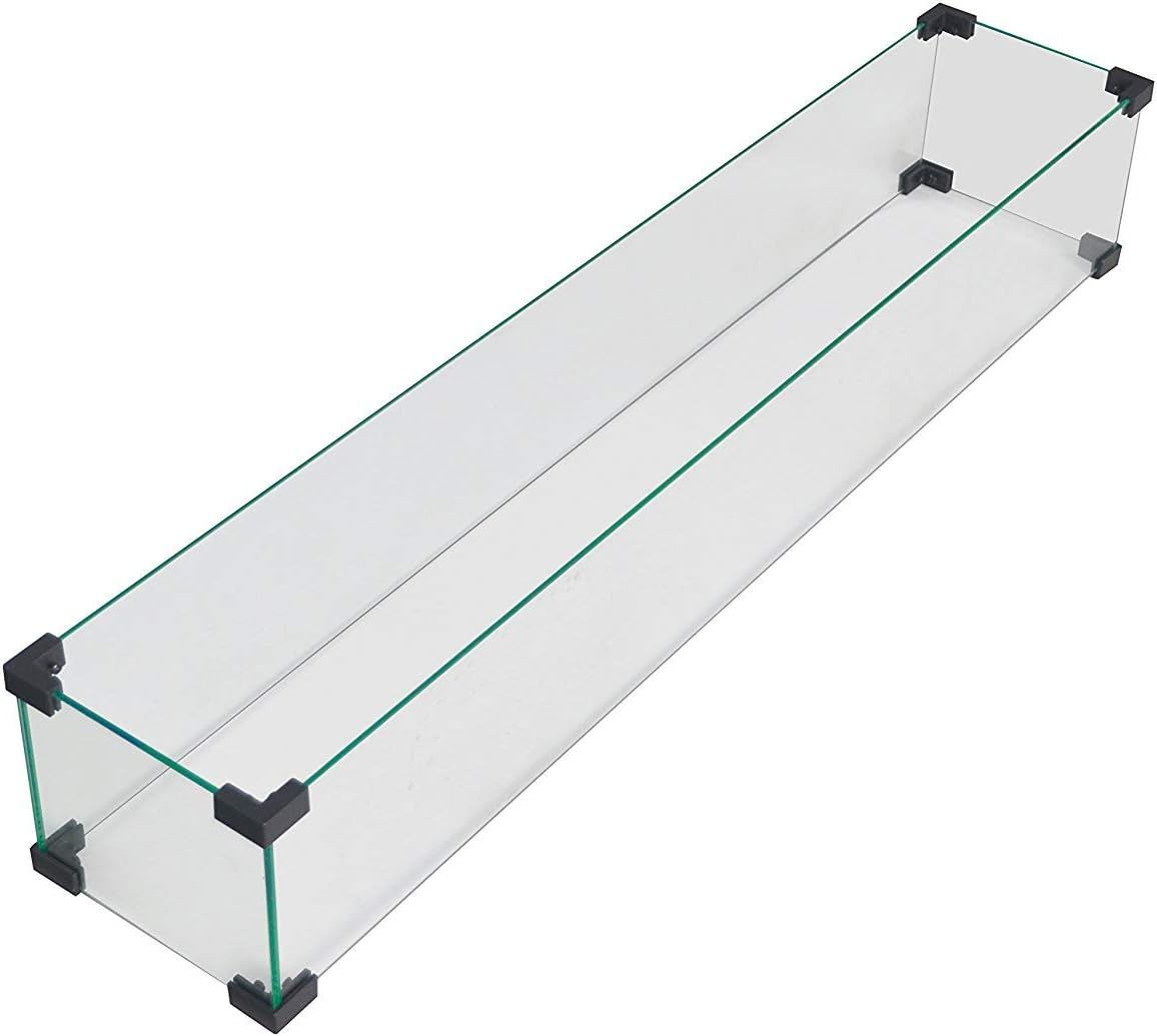 LEGACY HEATING Fire Pit Table Wind Guard, 38.1 x 10.6 x 5.9 Inch Rectangular Glass Wind Guard, Clear Tempered Glass Flame Guard, with Aluminum Alloy Brackets, for Propane Gas