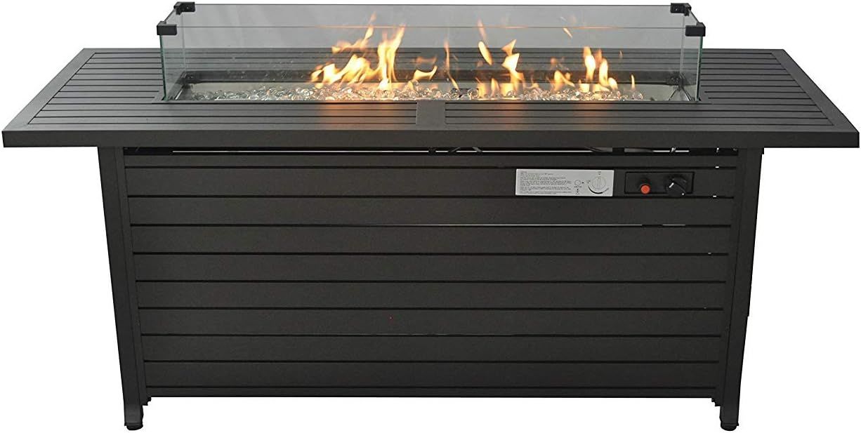 LEGACY HEATING 57" Propane Fire Pit Table, 50,000BTU Outdoor Gas Fire Pit, 2 in 1 Rectangular Firepit Tabletop w/ Lid, Wind Guard, Glass Beads, Aluminum, ETL Certified for Garden Backyard, Mocha