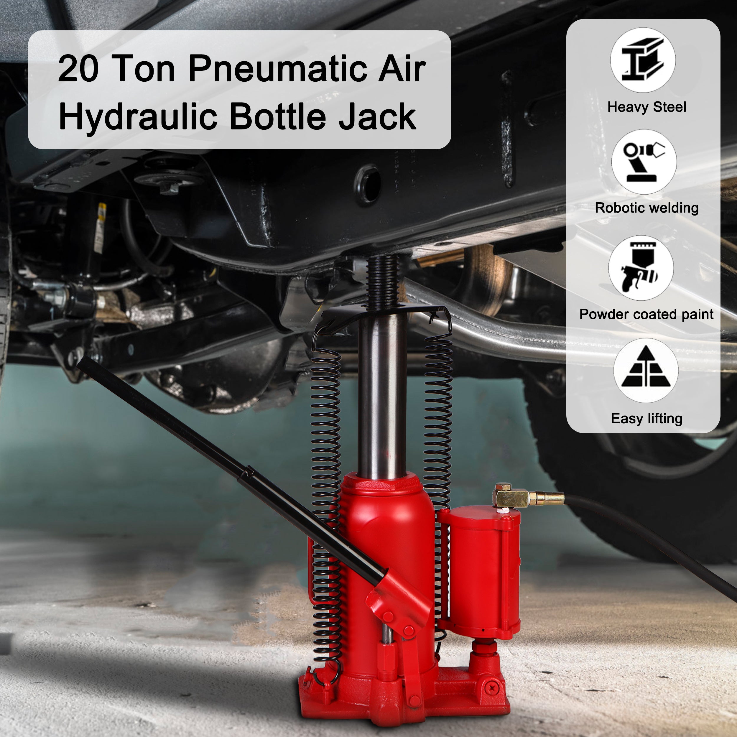 Bottle Jack Air Jack 20 Ton Air Hydraulic Bottle Jack 44029 LBS Air Hydraulic Bottle Jack Heavy Duty Pneumatic Jack with Manual Handle Air Pump for Pi