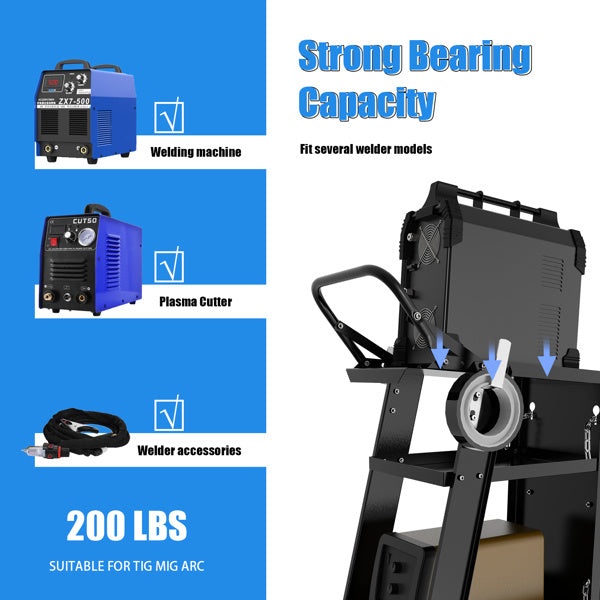 Welding Cart Heavy Duty, Mig Tig Welder Cart for Plasma Cutting Machine with 3-Tier Shelf, Side Hooks and Tank Storage(FBA)
