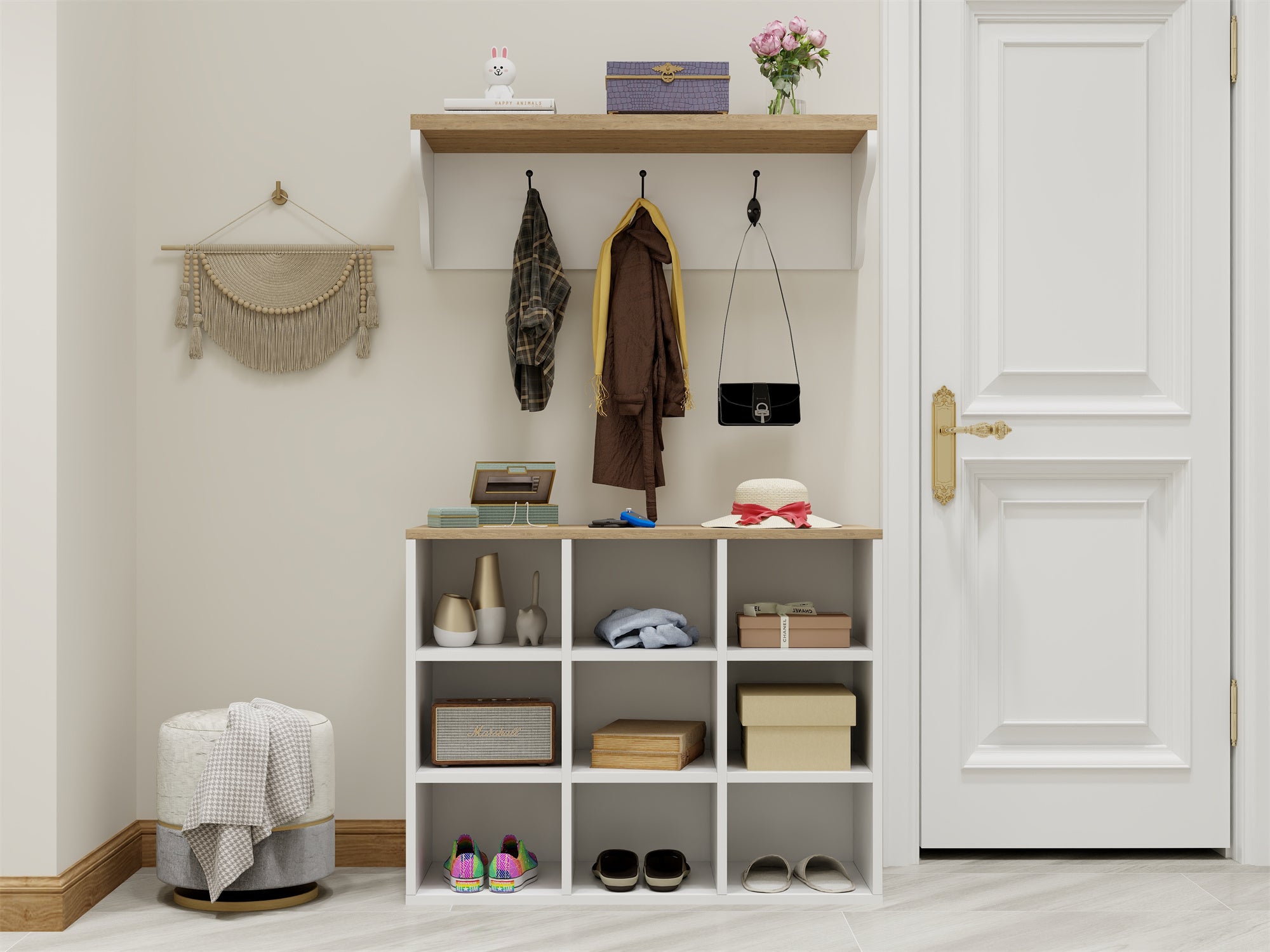 ONLY PICK UP Hall Tree Shoe Bench with Storage, 4 in 1 Coat Rack Set