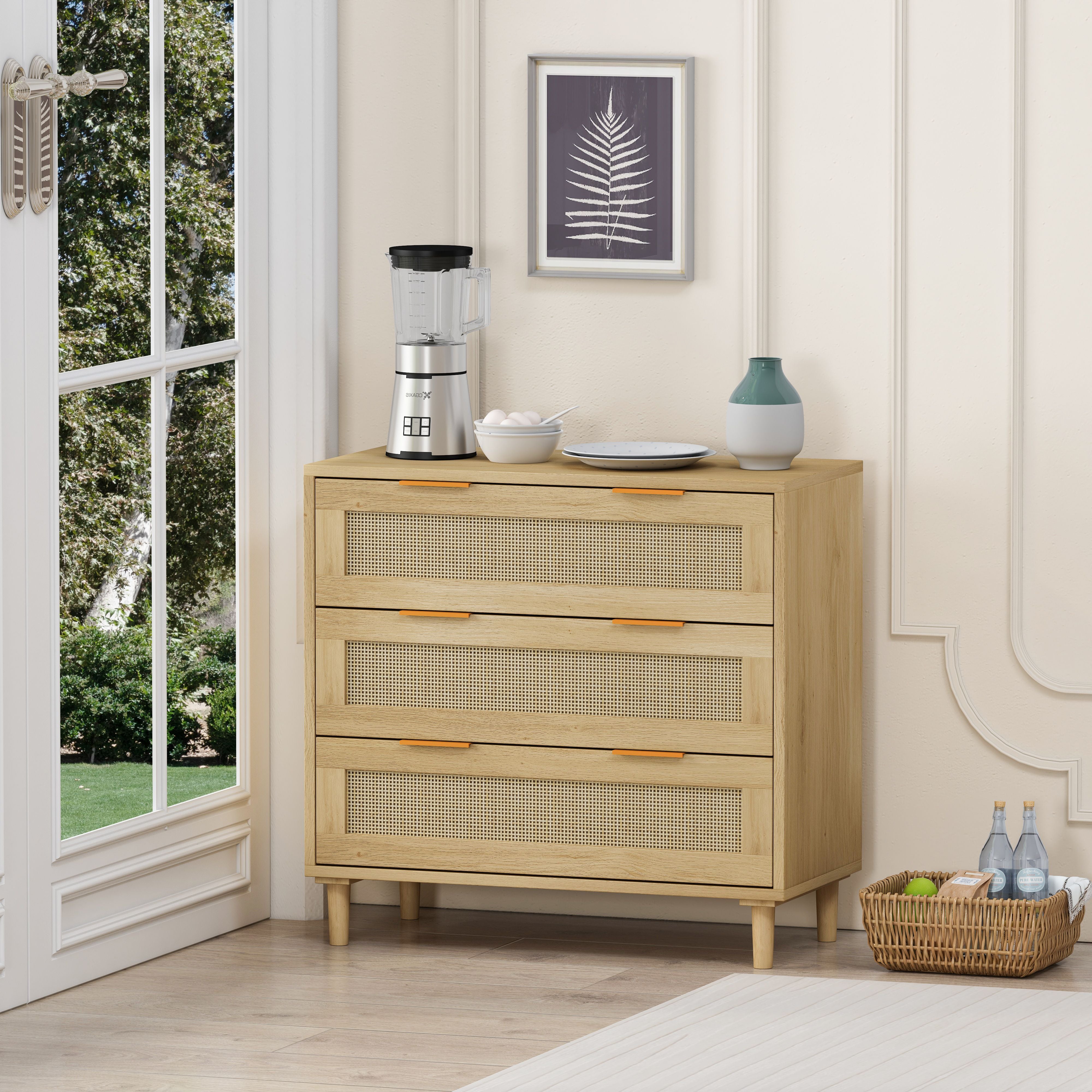 31.50"3-Drawers Rattan Storage Cabinet Rattan Drawer,for Bedroom,Living Room,Dining Room,Hallways