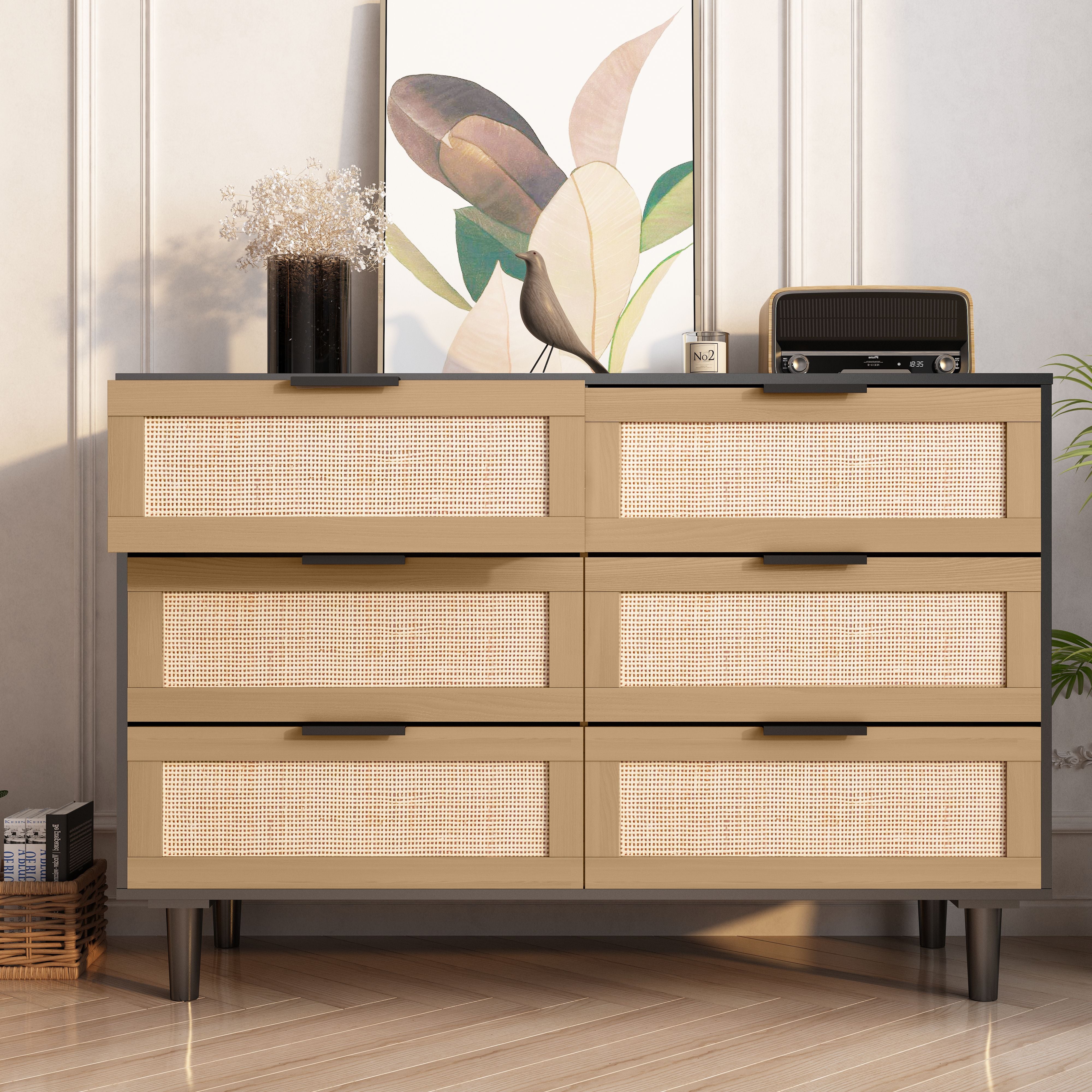 6 drawers Rattan dresser Rattan Drawer, Bedroom,Living Room