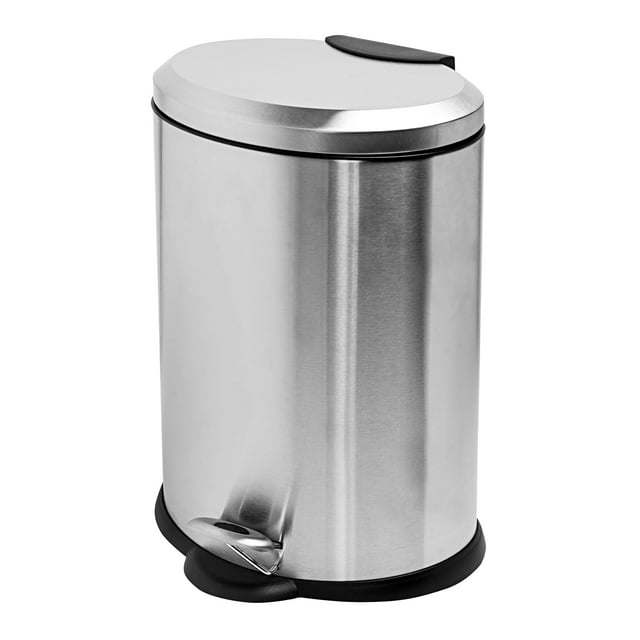 3.17 Gallon Trash Can, Oval Step On Bathroom Trash Can, Stainless Steel