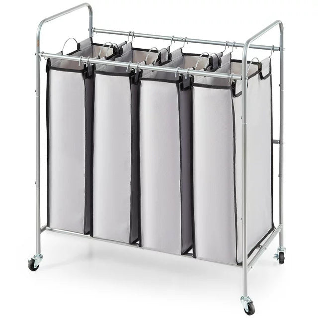 Laundry Sorter Cart 4-Section Heavy-Duty Laundry Sorter Rolling Cart with Wheels & 600D Oxford Fabric Removable Bags for Laundry Bedroom Bathroom Clothes Strorage Gray