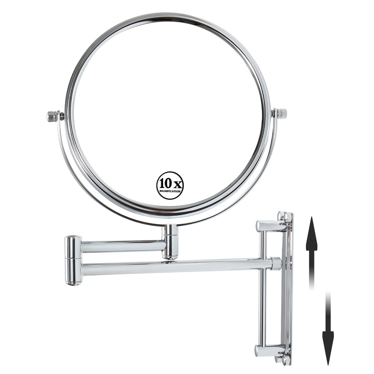 8-inch Wall Mounted Makeup Vanity Mirror, Height Adjustable, 1X / 10X Magnification Mirror, 360° Swivel with Extension Arm