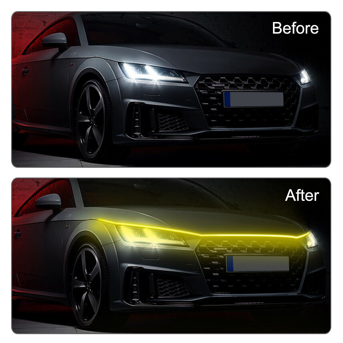 LED Daytime Running Light Strip Flexible Dynamic Car LED Hood Light APP Control.