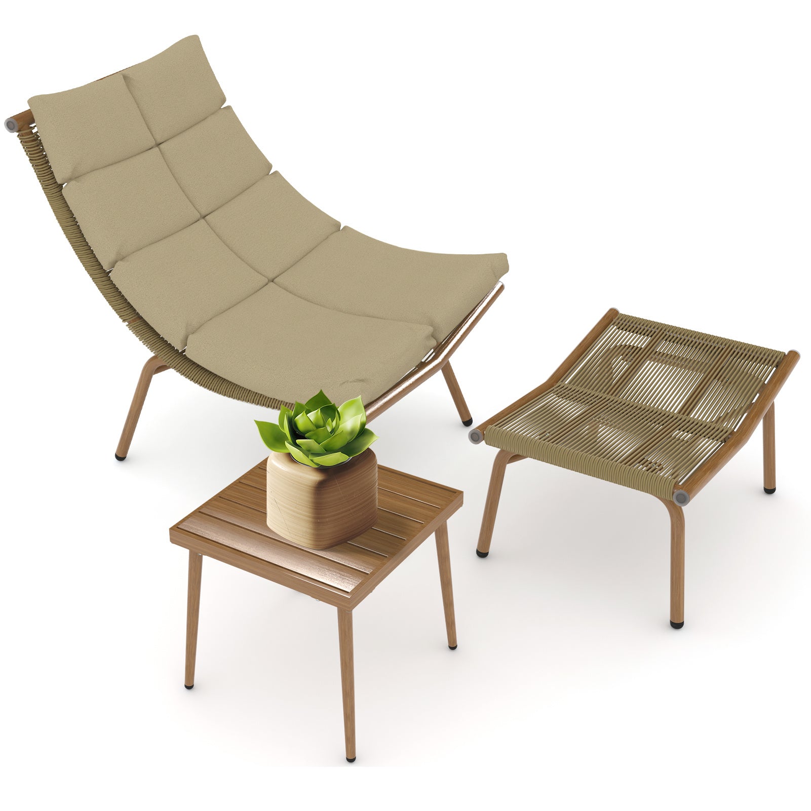 JESE Chaise Lounge Chair with Table for Outdoor Indoor Wood-Color Alloy Frame 380lbs Capacity with Cushion Recliner for Camping Gaming Lunch Break Garden Party Sunbathing Ban on Amazon