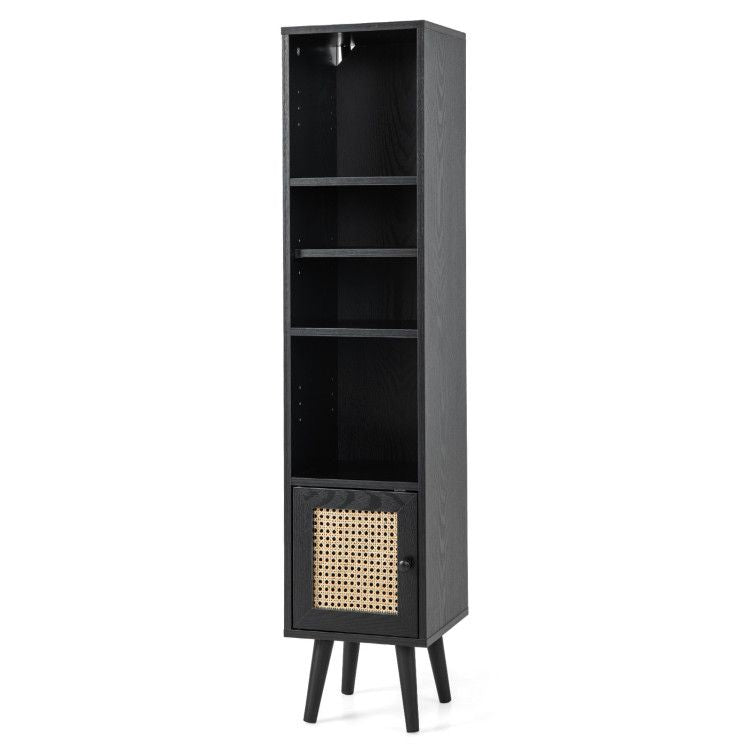 4 Tiers Rattan Storage Cabinet with Slim Design