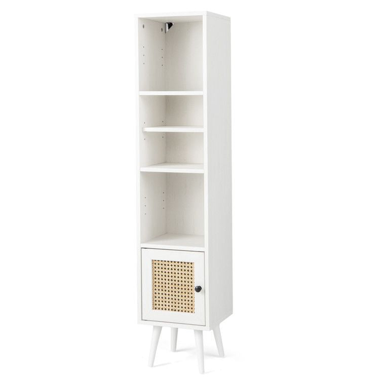 4 Tiers Rattan Storage Cabinet with Slim Design