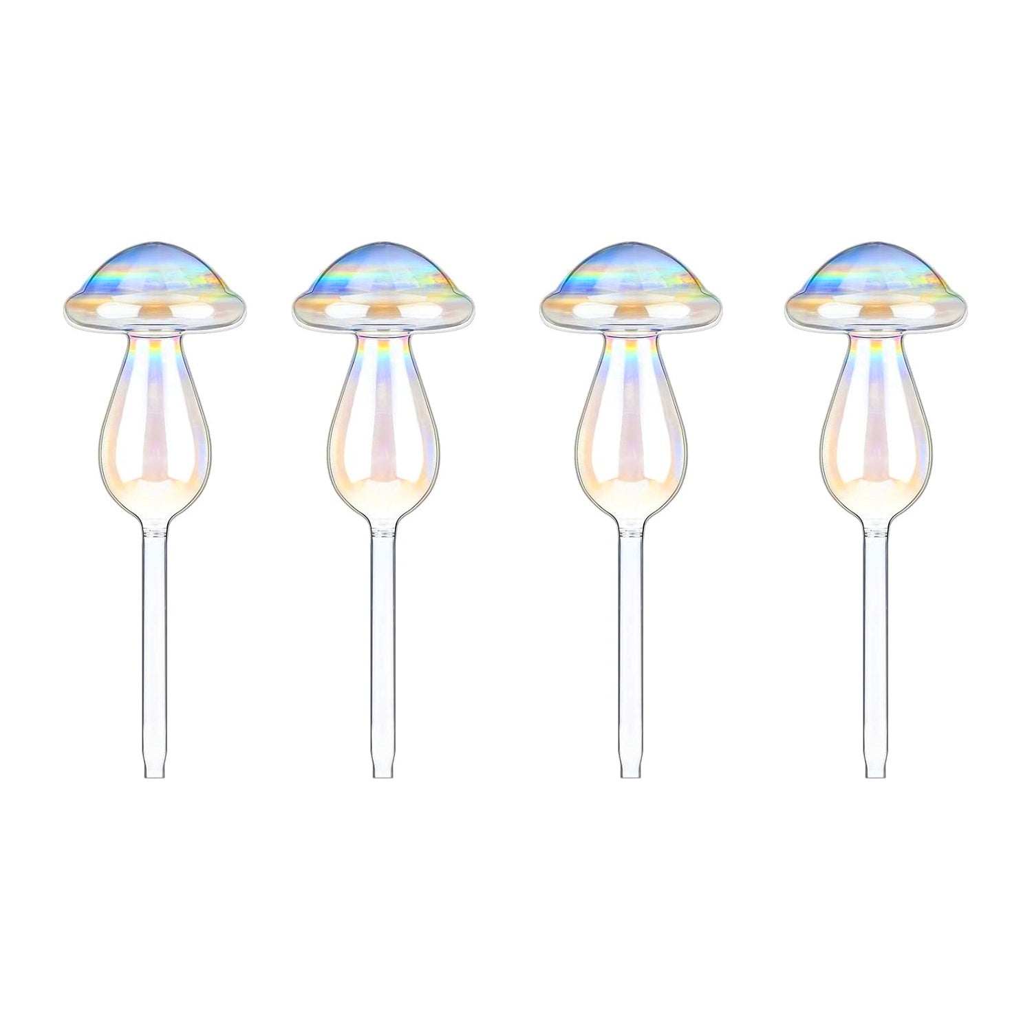 4Pcs Clear Glass Plant Watering Globes Iridescent Rainbow Gradient Mushroom Self-Watering Container