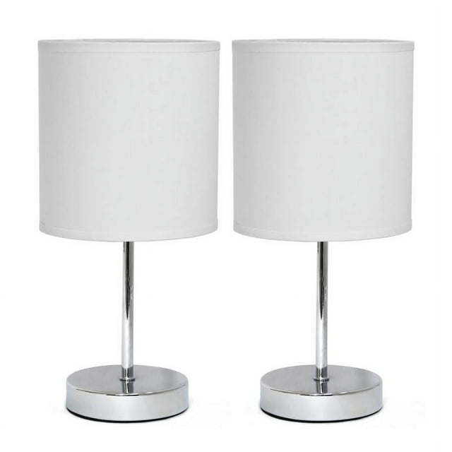 Chrome Mini Basic Table Lamp with Fabric Shade 2 Pack Set