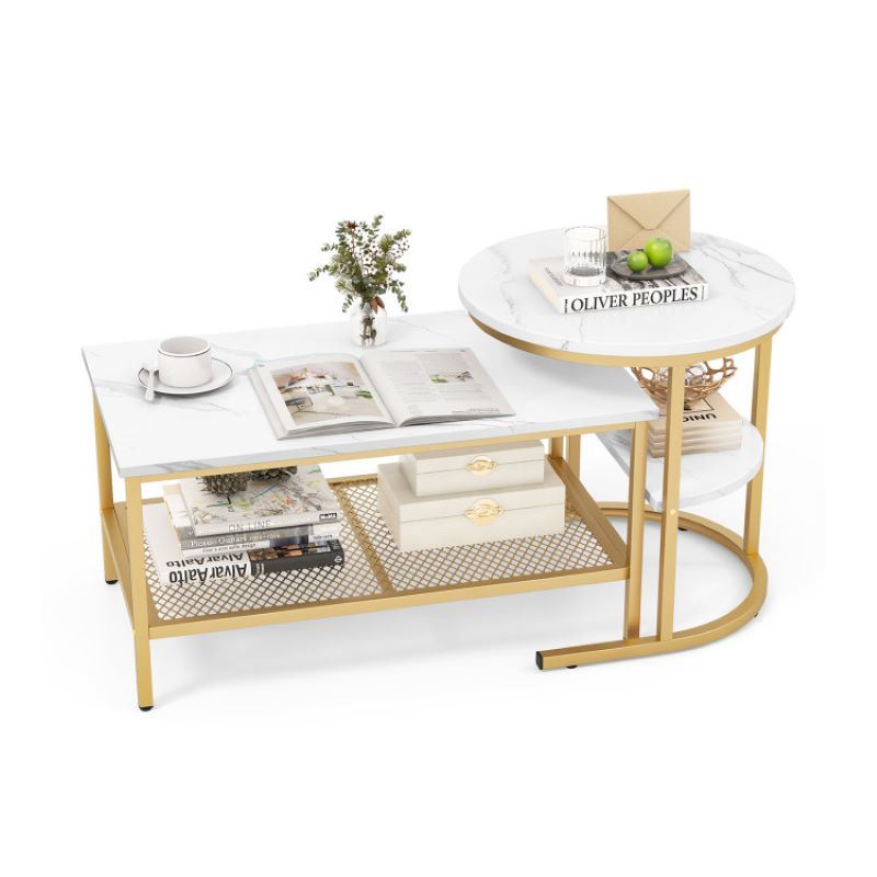 Nesting Coffee Table with Extra Storage Shelf for Living Room