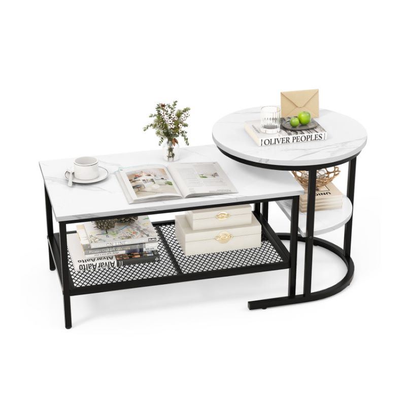 Nesting Coffee Table with Extra Storage Shelf for Living Room