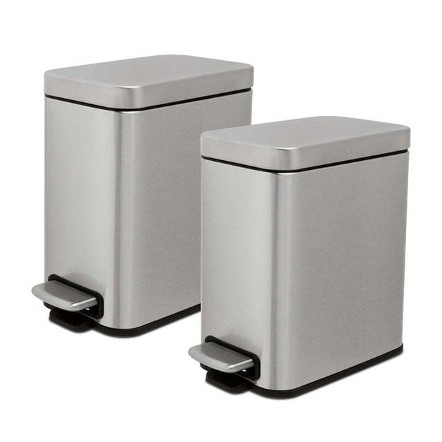 Trash Can, 1.3 Gallon Slim Step On Bathroom Trash Can, Stainless steel, Twin Pack