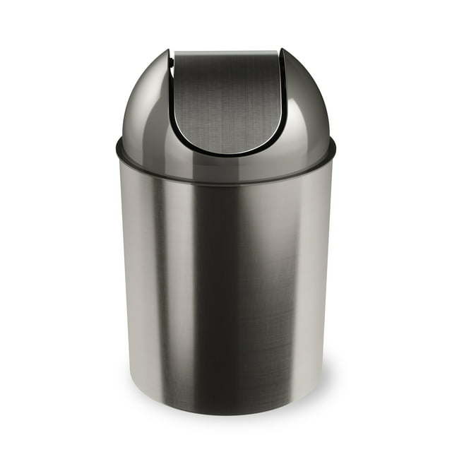 2.5 gal Mezzo Plastic Swing Top Lid Bathroom Trash Can, Silver