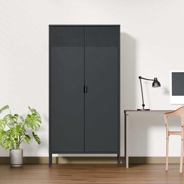 Metal locker with 2 doors and 5 shelves - 70.87 inch steel file cabinet for office, home, garage, gym, school lockout tool cabinet (black)