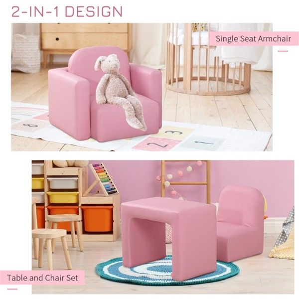 2-in-1 Multifunctional Kids Sofa-Pink