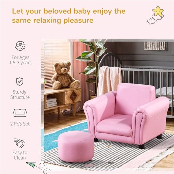 Kids Sofa Set with Footstool-Pink