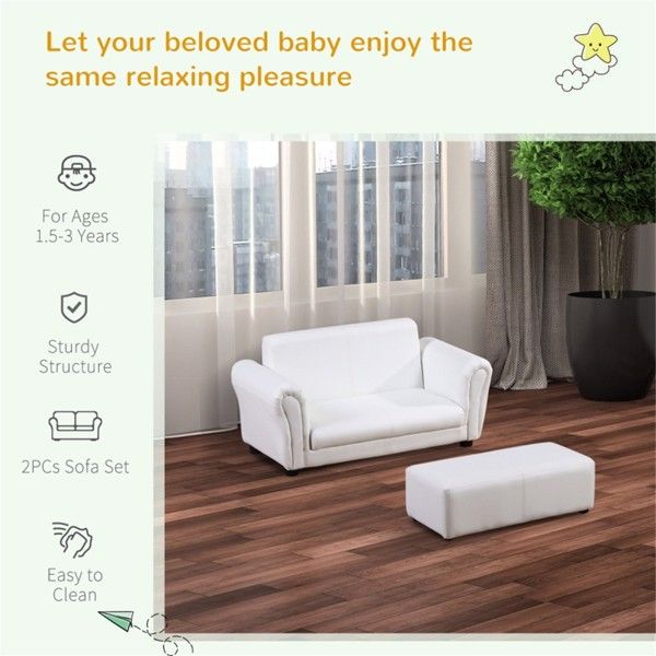 Kids Sofa Set with Footstool-White