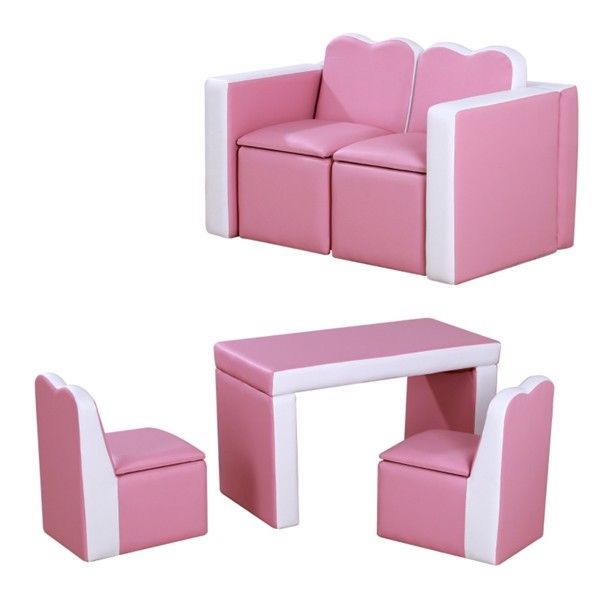 Kids 2-in-1 Sofa Sets-Pink