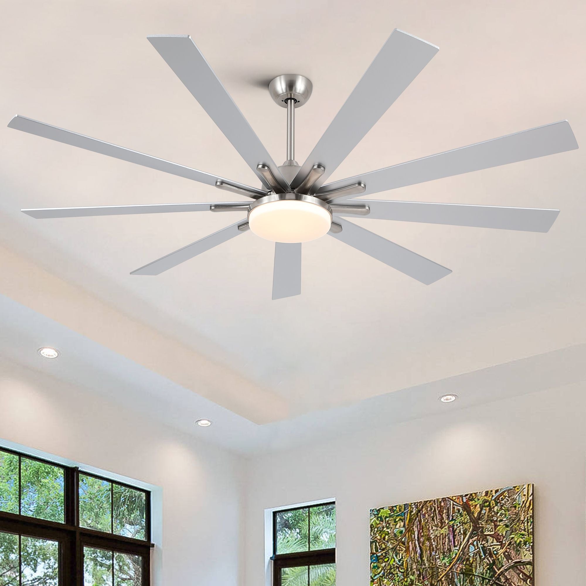 72 in. Indoor Brushed Nickel Smart Ceiling Fan with LED Light and Remote by Tuya APP, Works with Alexa/Google