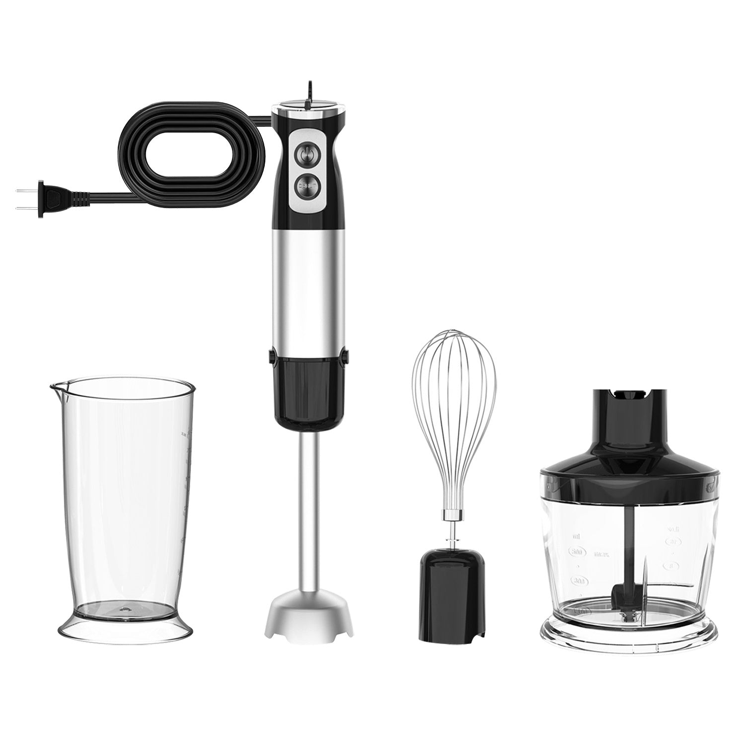 1000W 5 In 1 Immersion Hand Blender Stainless Steel Hand Mixer with 12 Speeds Turbo Mode Food Processor with 20Oz Beaker 17Oz Chopper Whisk Milk Frother