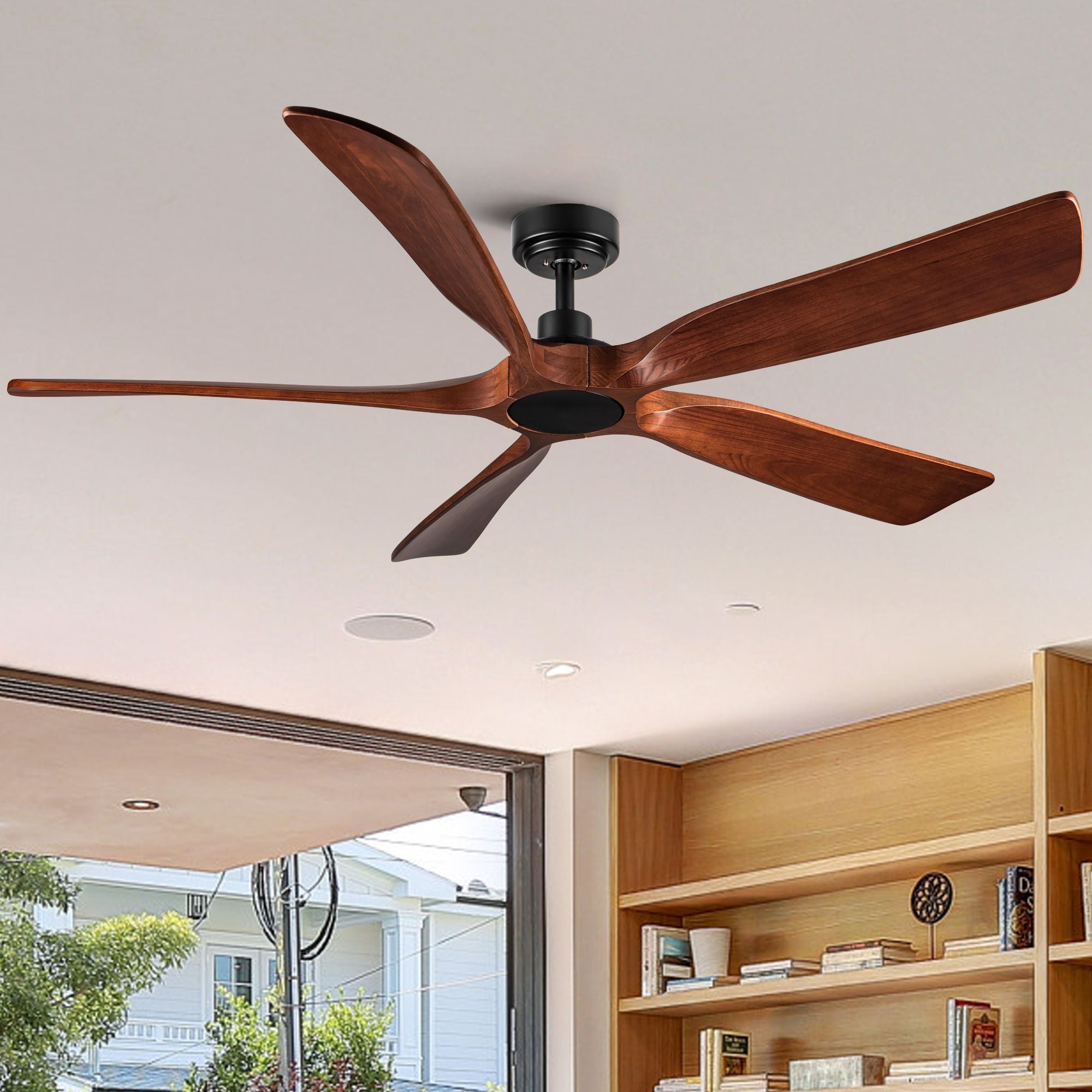 YUHAO 60 in. Indoor Farmhouse Brown Walnut Wood Ceiling Fan with Remote Control for Living Room or Patio