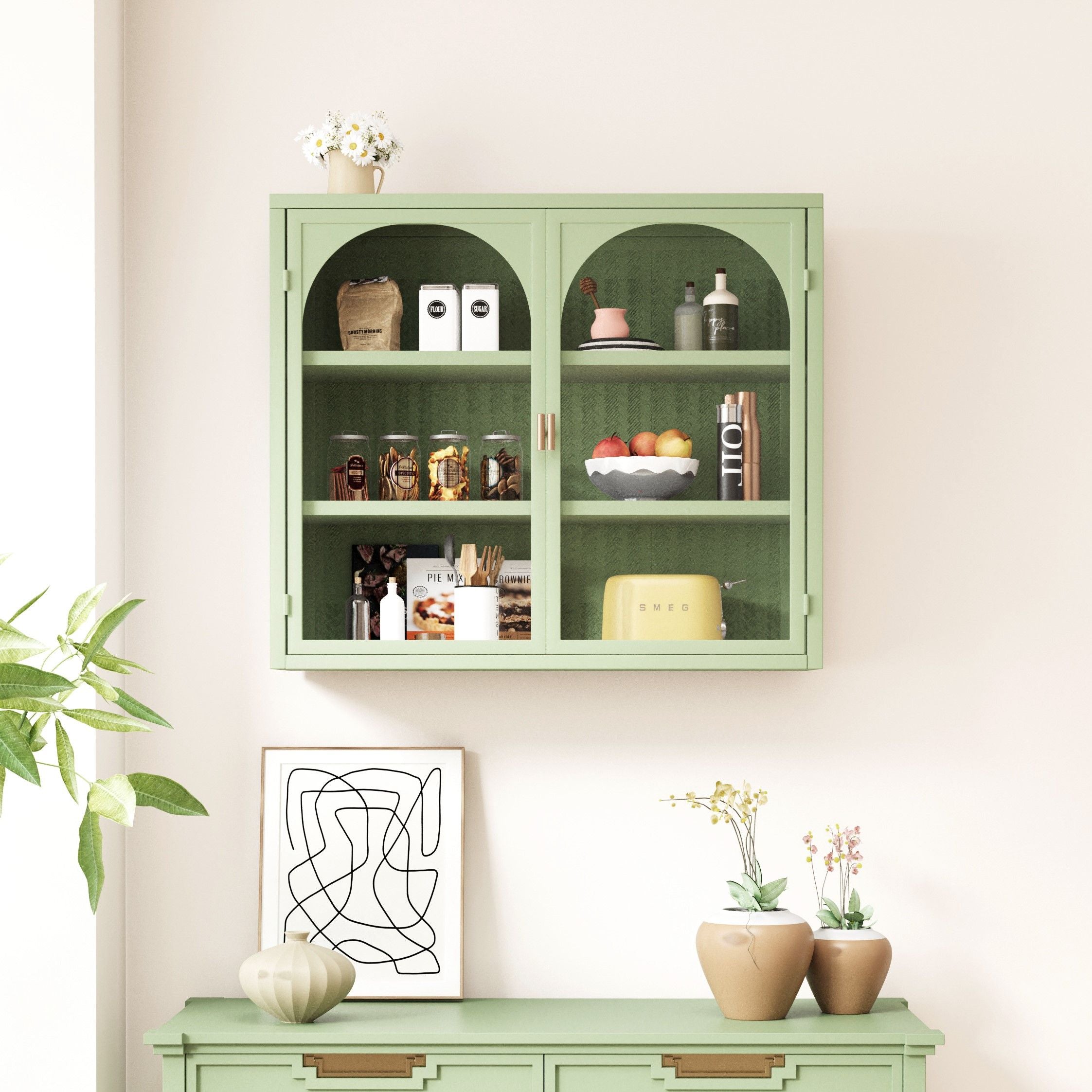 27.56"Glass Doors Modern Two-door Wall Cabinet with Featuring Three-tier Storage for Entryway Living Room Bathroom Dining Room,Wall Cabinet with Characteristic Woven Pattern