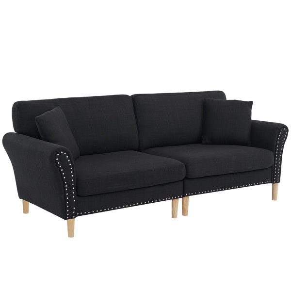 214*83*86cm American Style With Copper Nails Burlap Solid Wood Legs Indoor Double Sofa Black