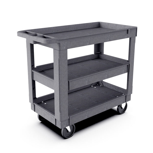 3 Shelf Utility Cart, Heavy Duty Plastic Service Cart, 750 lbs Capacity Organizer with Wheels and Deep Shelves, Cleaning Cart for Garage, Warehouse, Office and Workshop