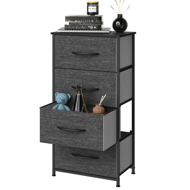 4 Drawers Dresser Shelf Organizer Bedroom Bedside Storage Tower Black Grey