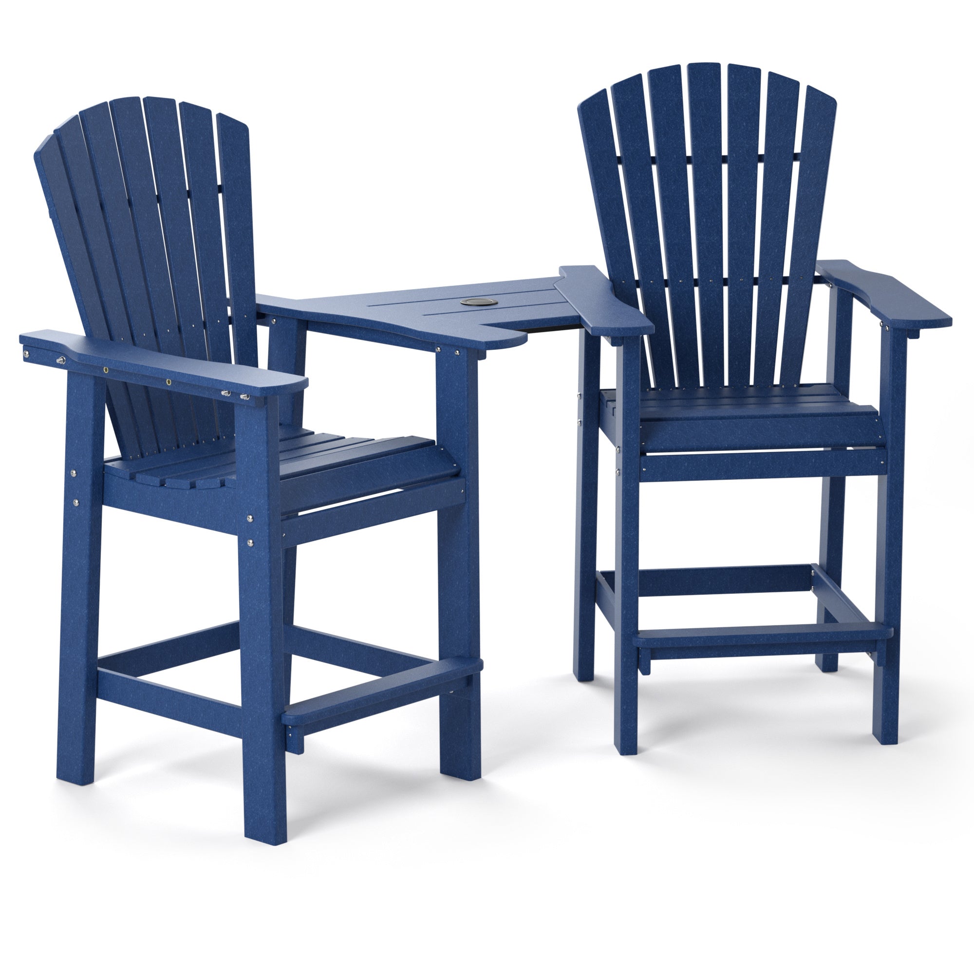 Patio Bar Stools Adirondack Arm Chairs Set of 2, All Weather Outdoor Furniture Wood-Like HDPE Deck Backyard Garden Dining Chairs, Beach Balcony Chair Barstool with Removable Table