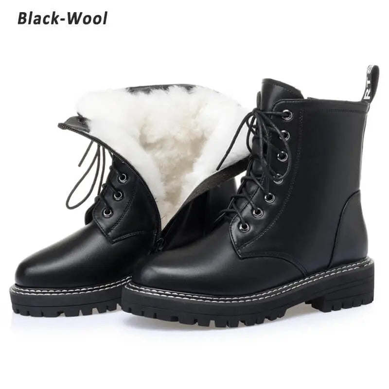 Women's mid-heel platform leather short boots