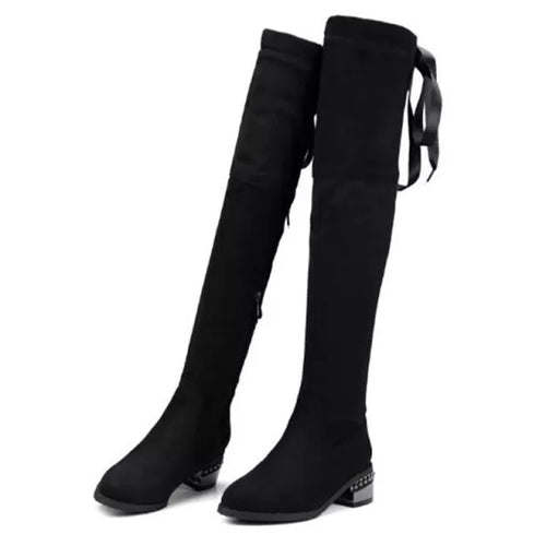 Winter New Style Fashion Square
Over Knee Boots overlapping Bandage