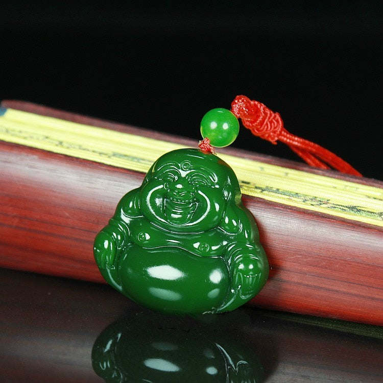 Chinese Natural Green Jade Buddha Pendant Necklace Hand-Carved Charm Jadeite Jewelry Fashion Amulet Gifts for Men Women Luck