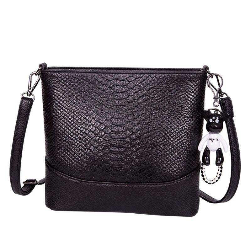 Crocodile Pattern Cow Leather Black Small Shoulder Bags Women Bucket Messenger Bag High Quality Genuine Leather Female Handbags